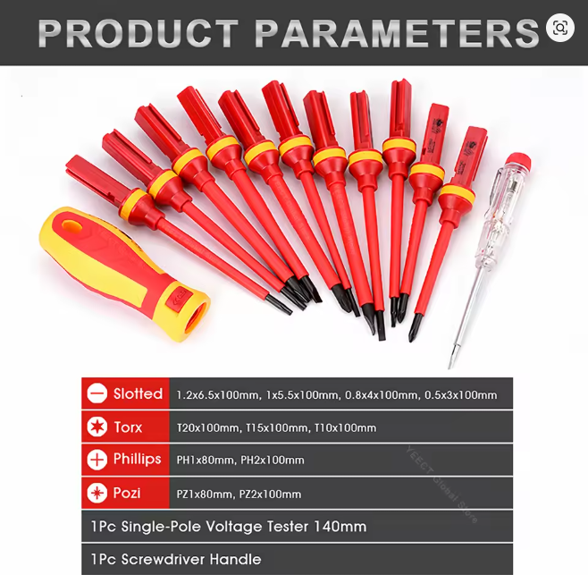 Homemade Repair Tools Kit 13pcs  Changeable Insulated Screwdrivers Set with Magnetic Slotted Phillips Pozidriv Torx Bits